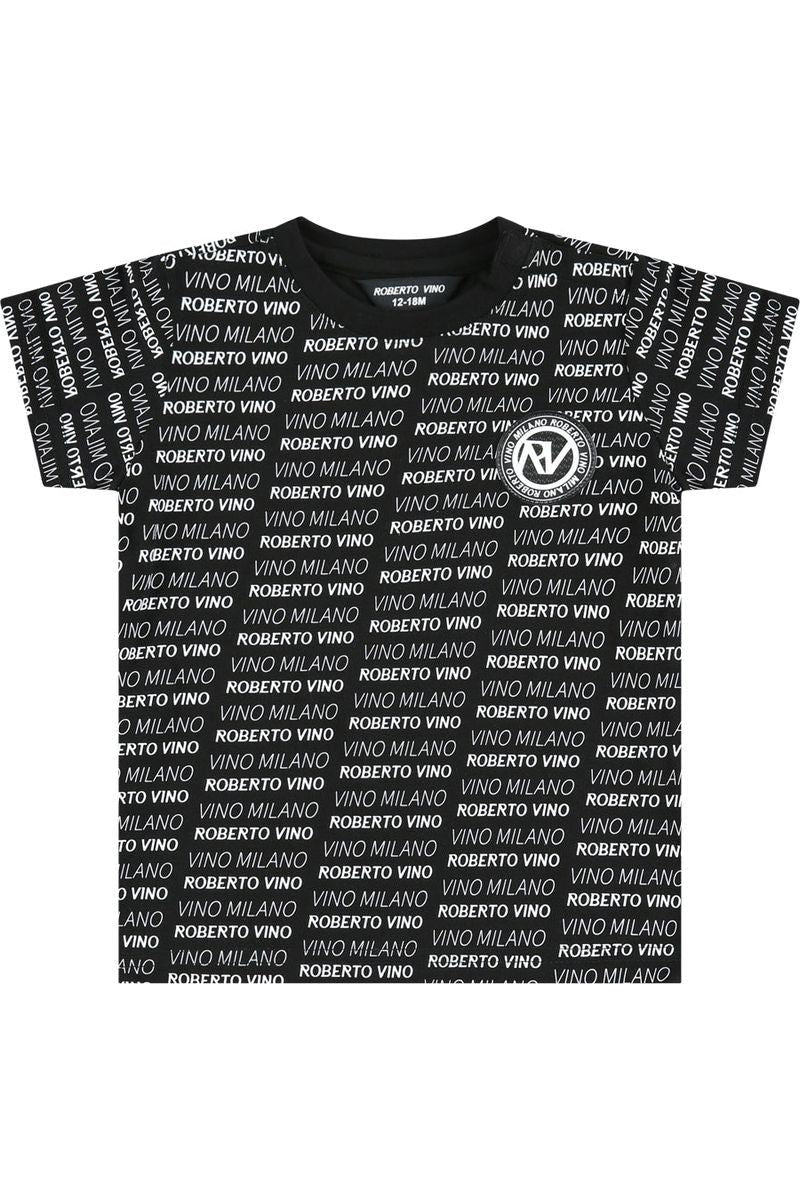חליפת ROBERTO VINO לוגו מותג מונוגרמה לתינוקות Black / 3-6M