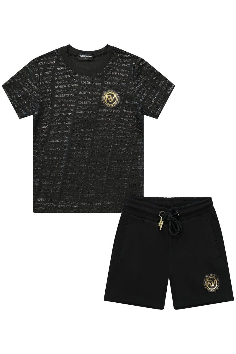 חליפת ROBERTO VINO לוגו מותג מונוגרמה לתינוקות Black / 3-6M