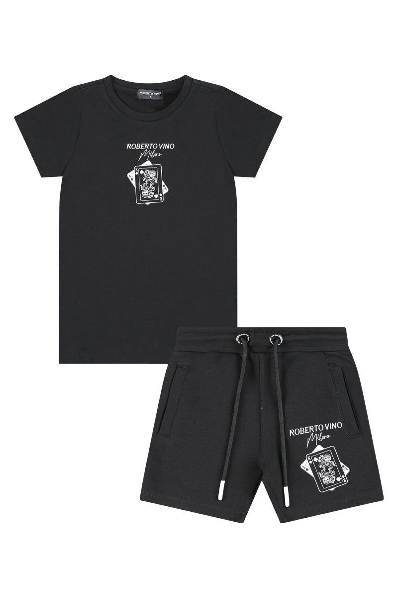 חליפת ROBERTO VINO עיצוב קלפים באמצע ובגב לילדים Black / 4Y