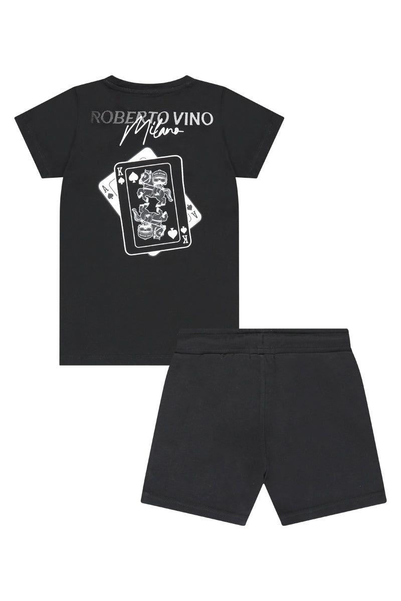 חליפת ROBERTO VINO עיצוב קלפים באמצע ובגב לילדים Black / 4Y