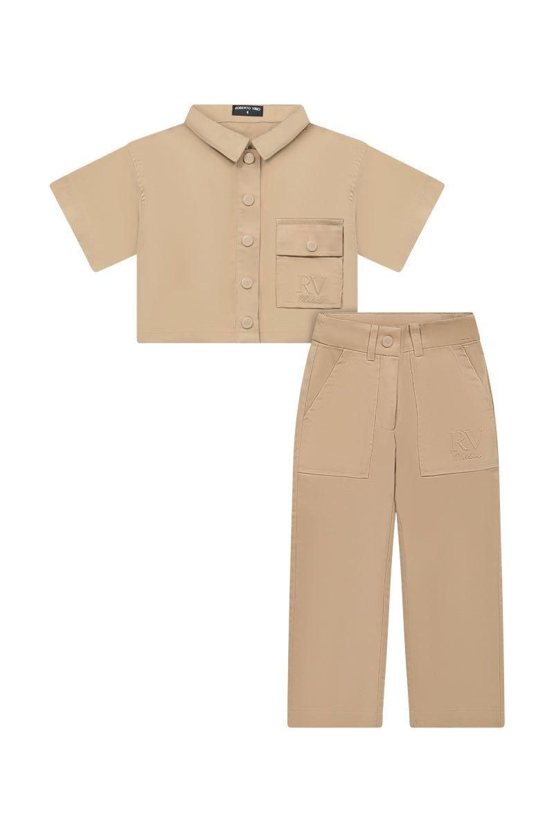 חליפת פרימיום ROBERTO VINO כיס בצד לילדות Brown / 4Y