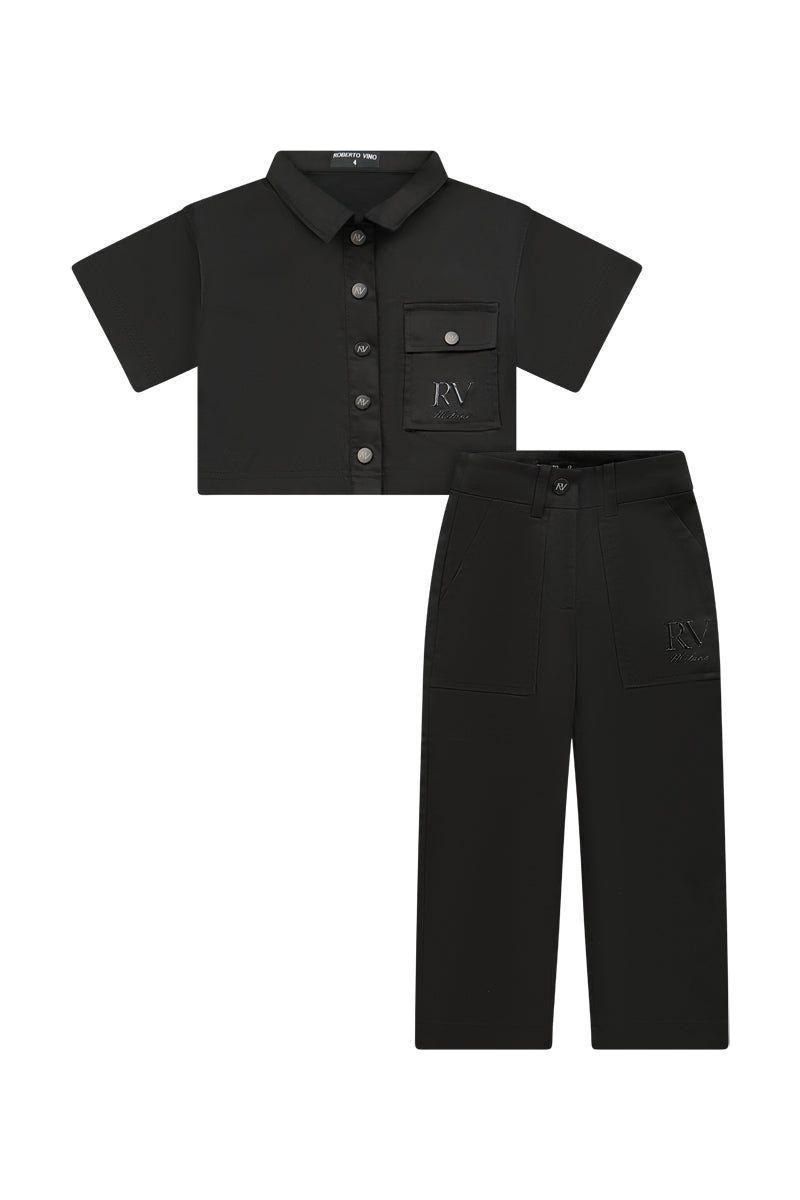 חליפת פרימיום ROBERTO VINO כיס בצד לילדות Black / 4Y