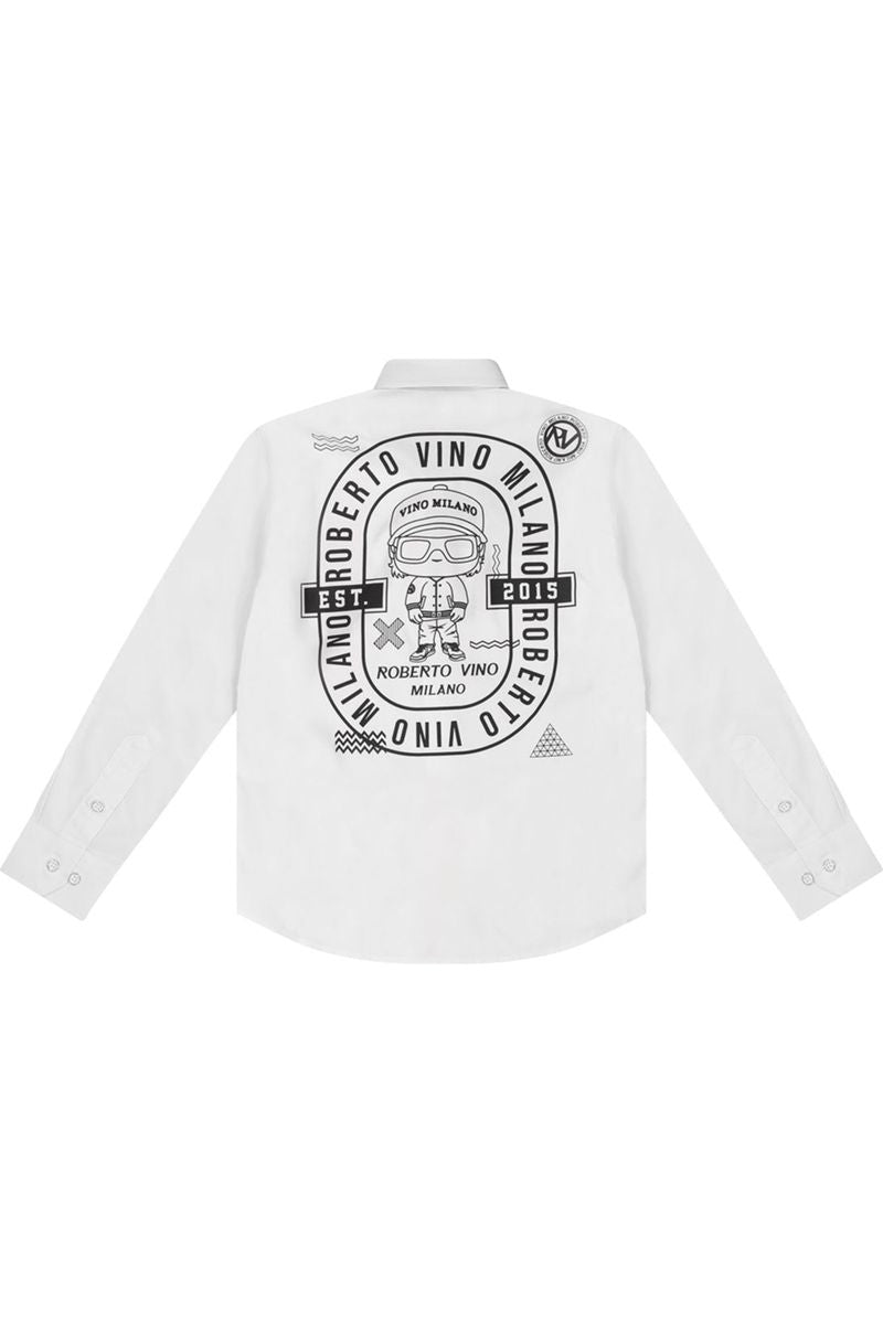 חולצה מכופתרת ROBERTO VINO הדפס לוגו אחורי לילדים