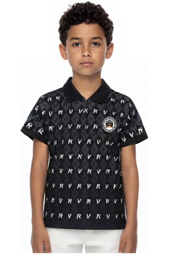 חולצת צווארון ROBERTO VINO בעיצוב דמוי יהלומים לילדים Black / 4Y