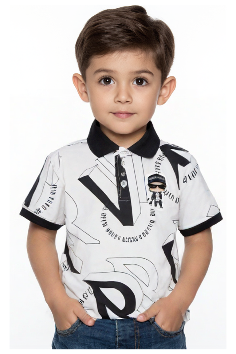 חולצת צווארון ROBERTO VINO SIGNATURE בעיצוב גרפי לילדים White / 4Y