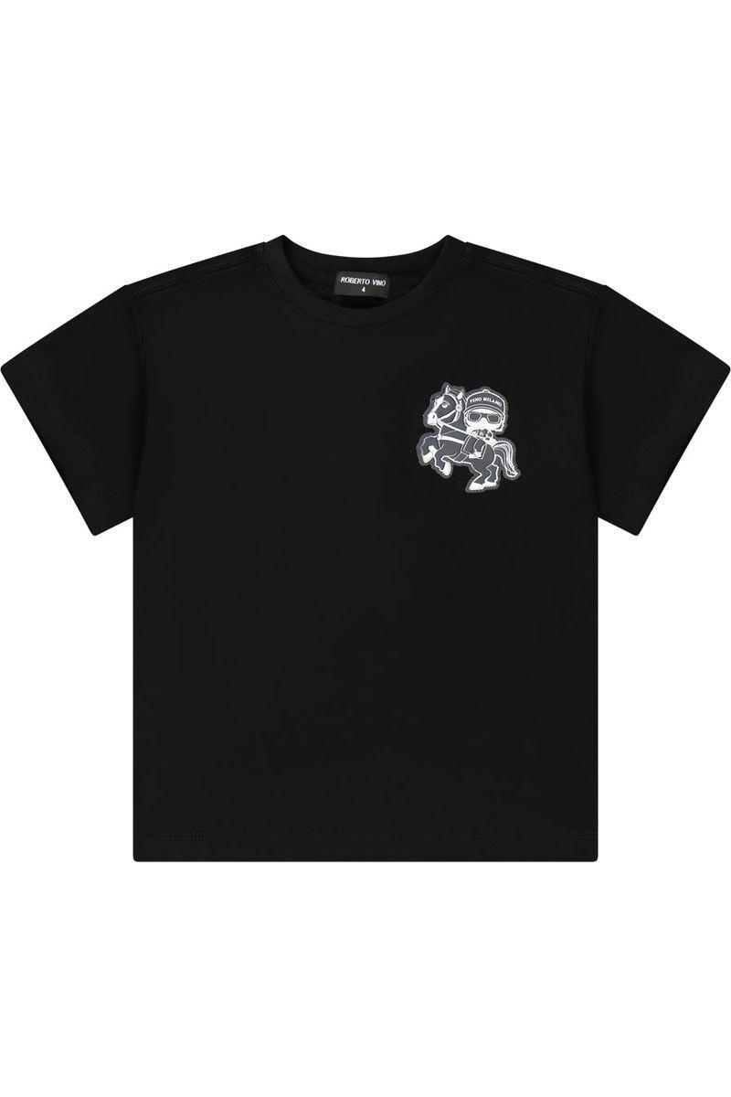 חולצת טישירט ROBERTO VINO SIGNATURE הדפס אחורי לילדים Black / 4Y