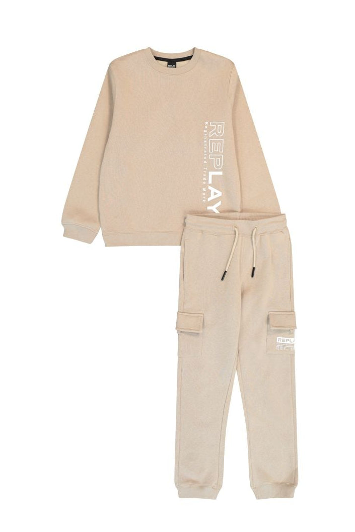 חליפת טרנינג REPLAY לוגו מותג גדול בצד לילדים BEIGE / 4Y