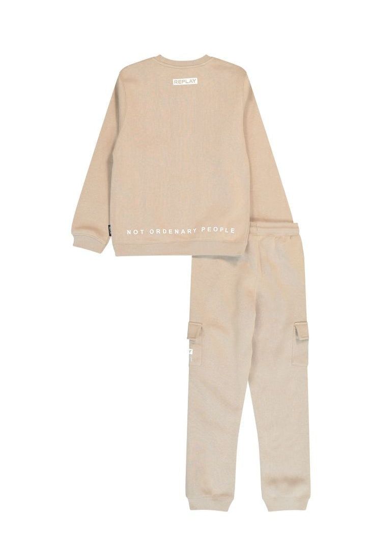 חליפת טרנינג REPLAY לוגו מותג גדול בצד לילדים BEIGE / 4Y