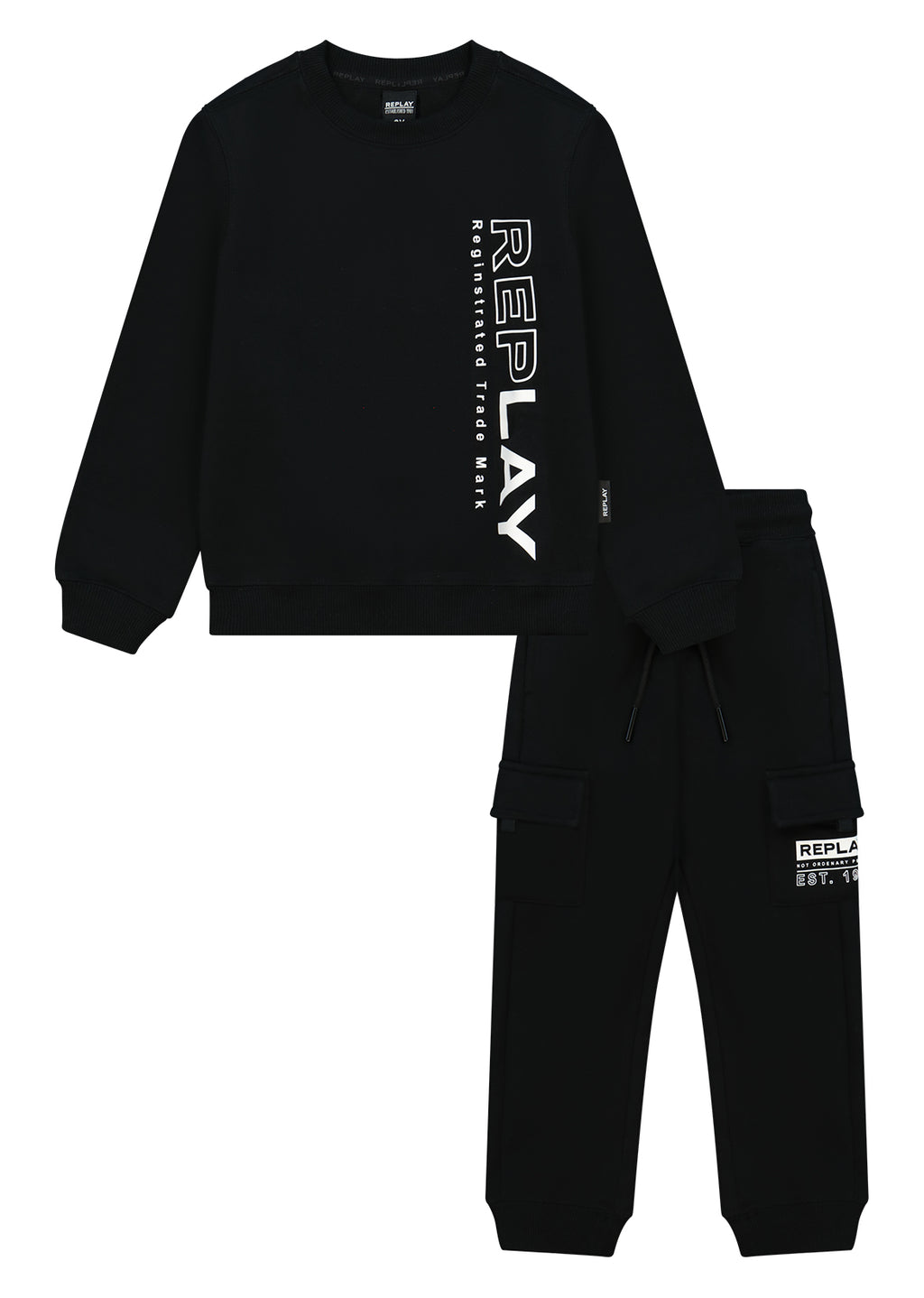 חליפת טרנינג REPLAY לוגו מותג גדול בצד לילדים BLACK / 4Y