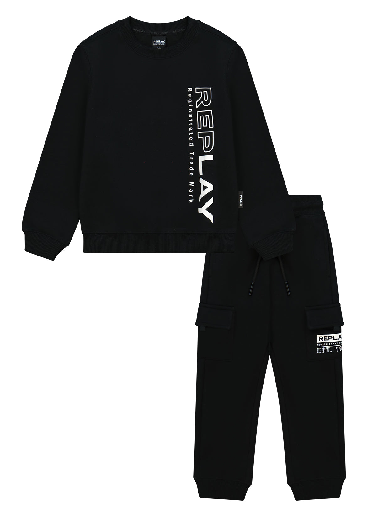 חליפת טרנינג REPLAY לוגו מותג גדול בצד לילדים BLACK / 4Y