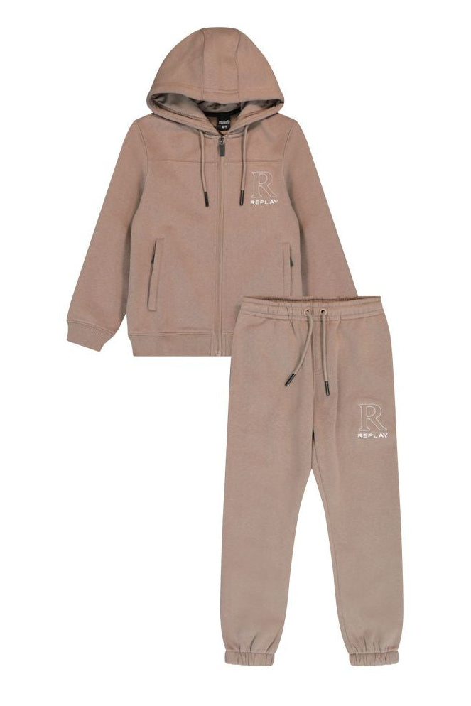 חליפת טרנינג REPLAY רוכסן קפוצ'ון לוגו בצד לילדים BROWN / 2Y
