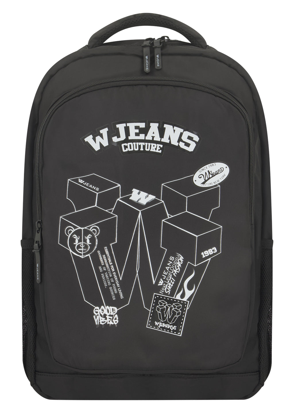 תיק גב W JEANS כיסי צד שימושיים ורוכסנים בגוון משלים לילדים BLACK / OS