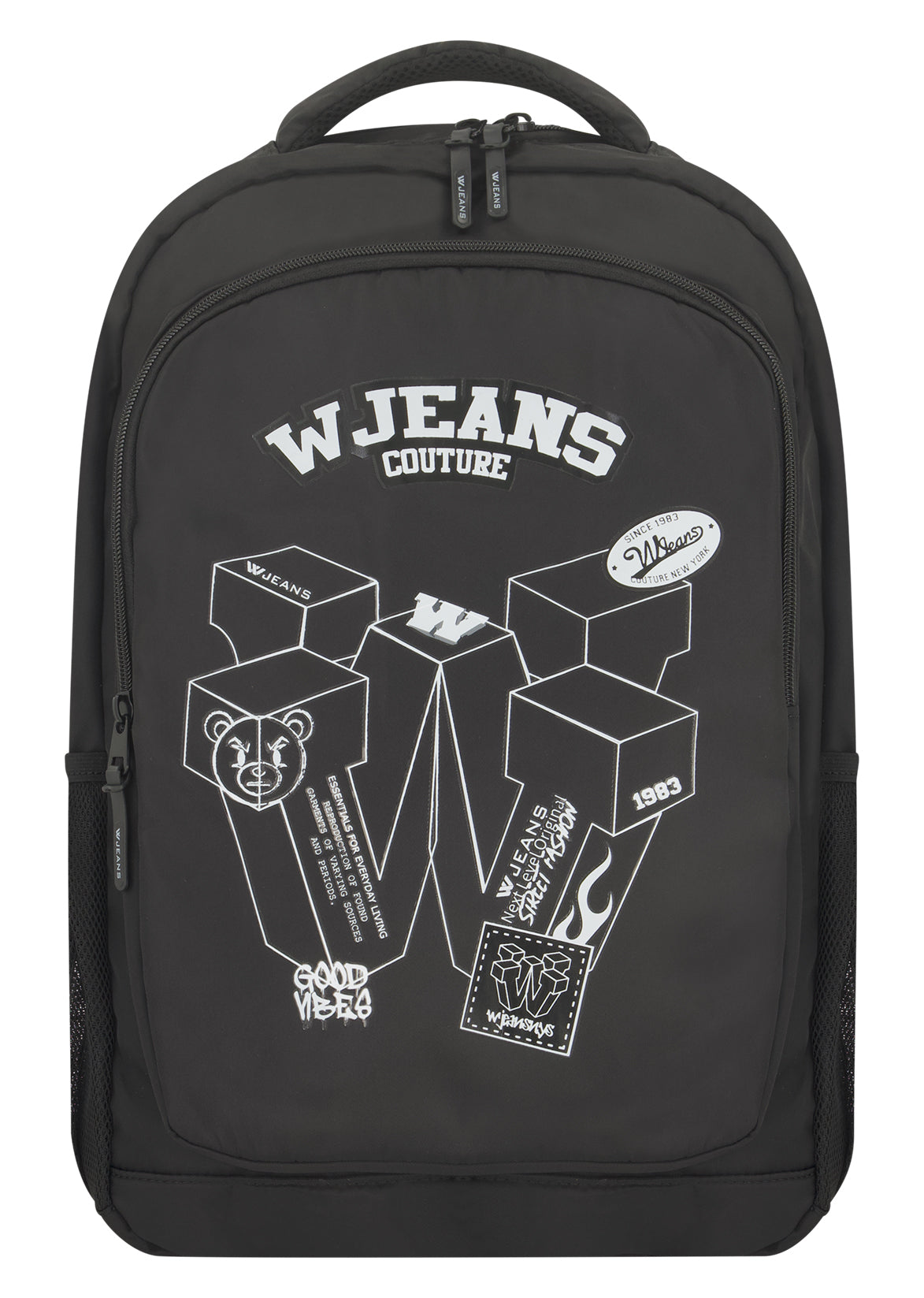 תיק גב W JEANS כיסי צד שימושיים ורוכסנים בגוון משלים לילדים BLACK / OS