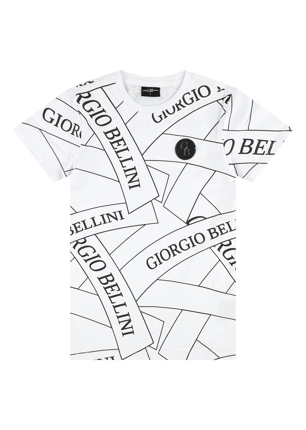 חולצת טישרט GIORGIO BELLINI עם הדפס סרטי לוגו אלכסוניים וטלאי בחזה לילדים WHITE / 2Y