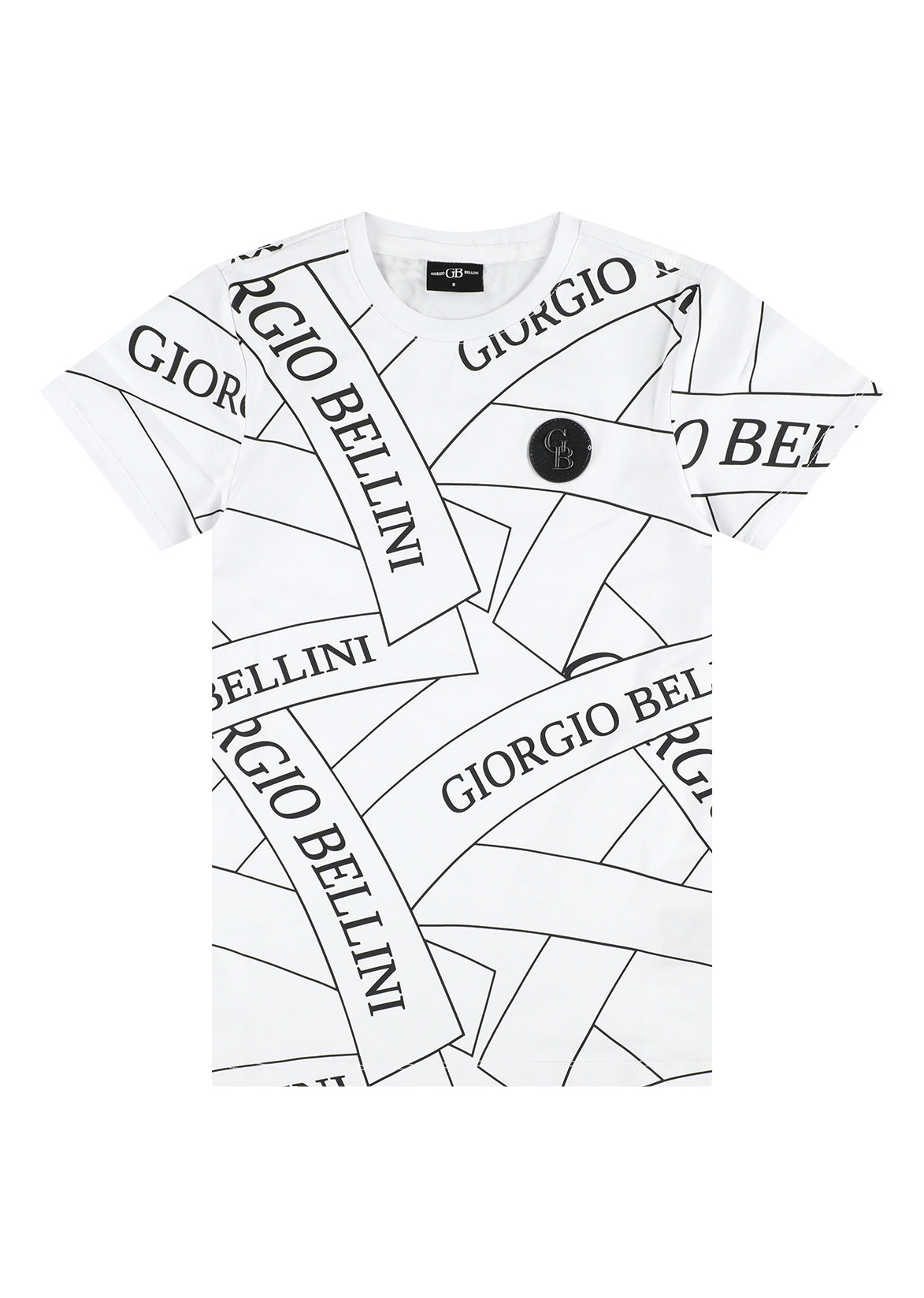 חולצת טישרט GIORGIO BELLINI עם הדפס סרטי לוגו אלכסוניים וטלאי בחזה לילדים WHITE / 2Y