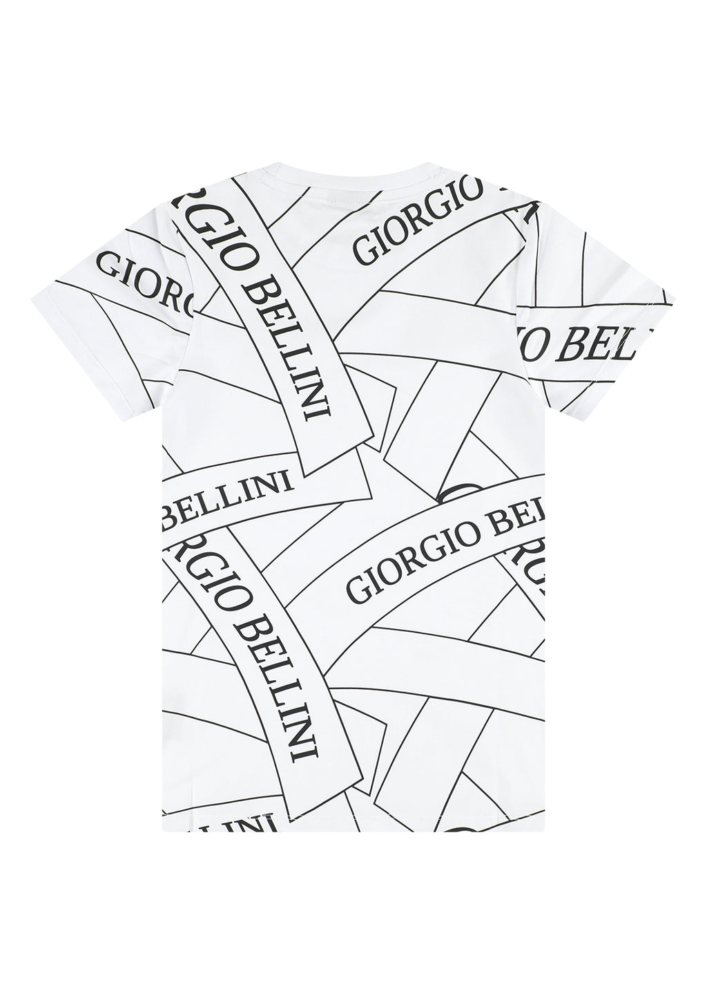 חולצת טישרט GIORGIO BELLINI עם הדפס סרטי לוגו אלכסוניים וטלאי בחזה לילדים WHITE / 2Y