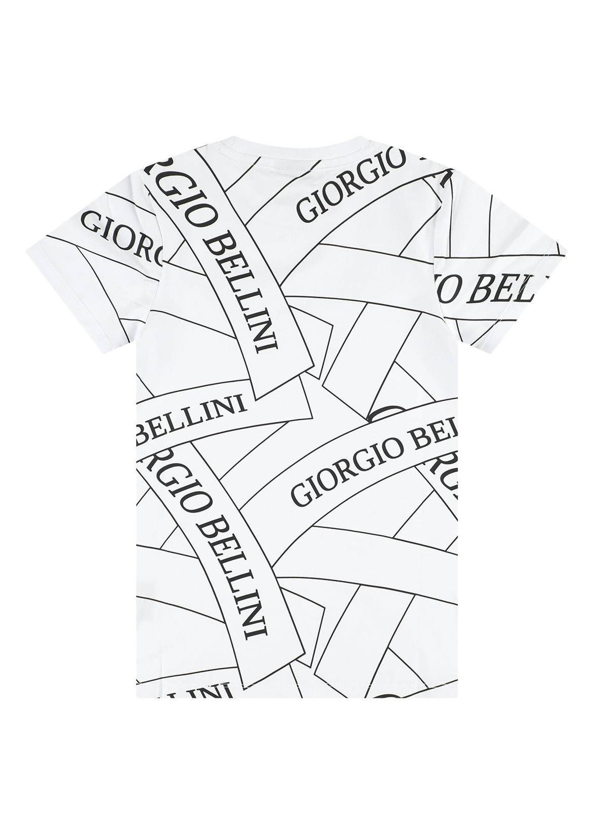 חולצת טישרט GIORGIO BELLINI עם הדפס סרטי לוגו אלכסוניים וטלאי בחזה לילדים WHITE / 2Y