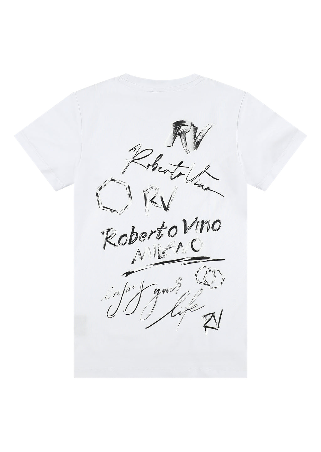 חולצת טישרט ROBERTO VINO הדפס גרפי בחזית וכיתוב דקורטיבי לילדים WHITE / 2Y