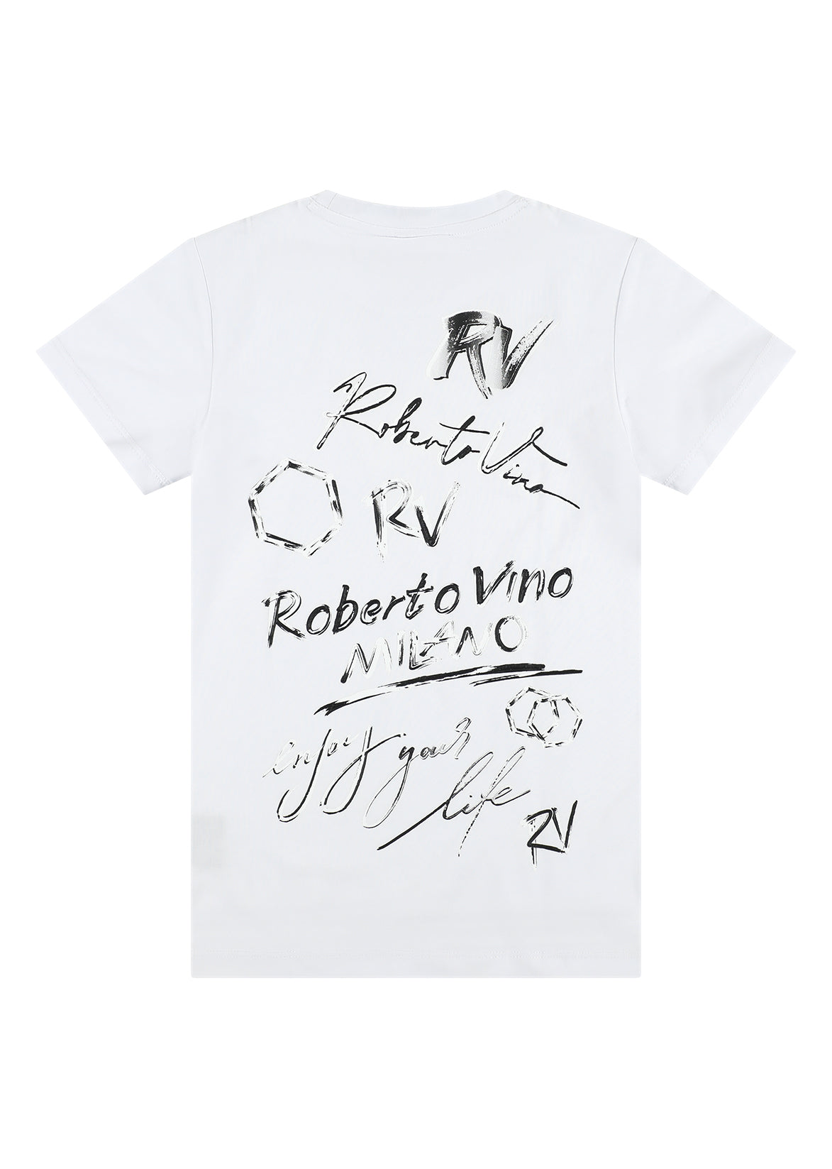 חולצת טישרט ROBERTO VINO הדפס גרפי בחזית וכיתוב דקורטיבי לילדים WHITE / 2Y