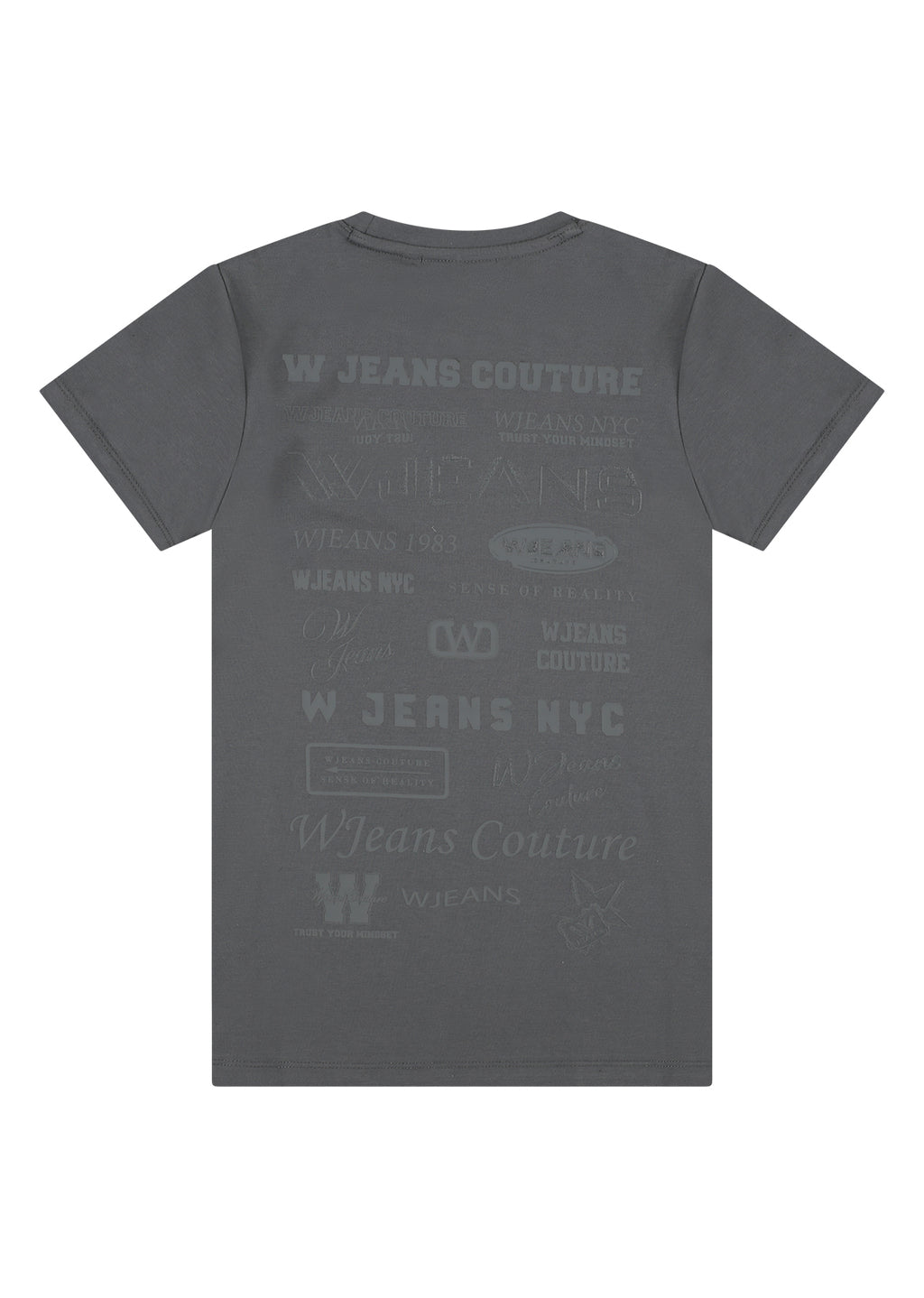 חולצת טישרט W JEANS הדפס שכבות גרפי ופס קונטרסטי בשרוול לילדים Gray / 2Y