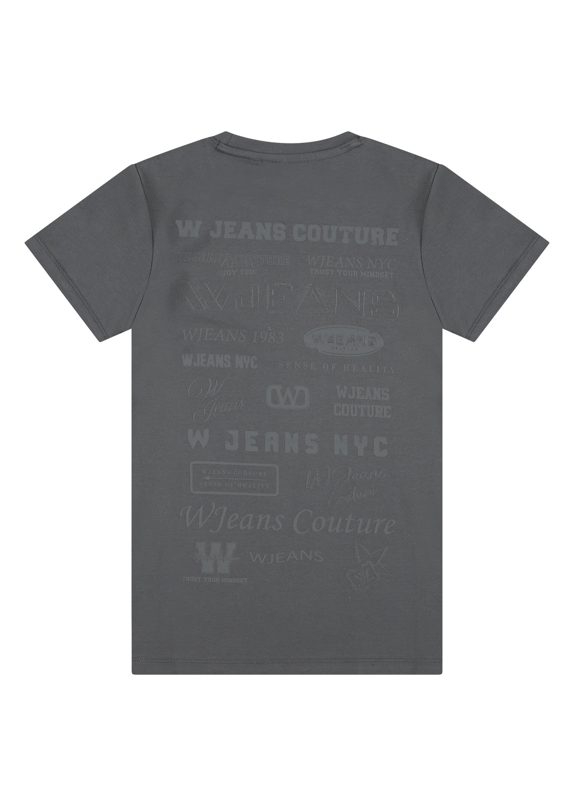 חולצת טישרט W JEANS הדפס שכבות גרפי ופס קונטרסטי בשרוול לילדים Gray / 2Y