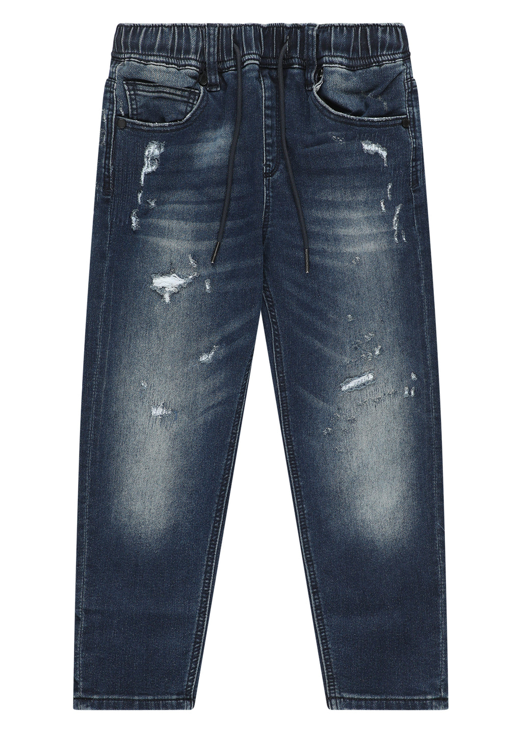 ג'ינס W JEANS עם שרוך במותניים שטיפות ופרטי קרעים לילדים BLUE / 2Y