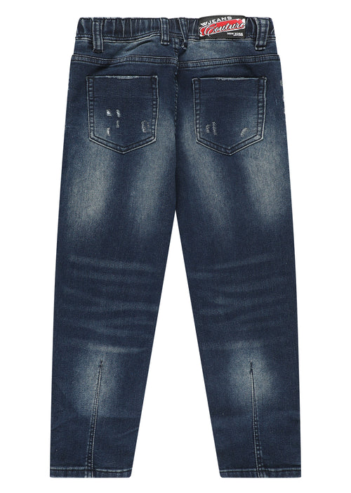 ג'ינס W JEANS עם שרוך במותניים שטיפות ופרטי קרעים לילדים BLUE / 2Y