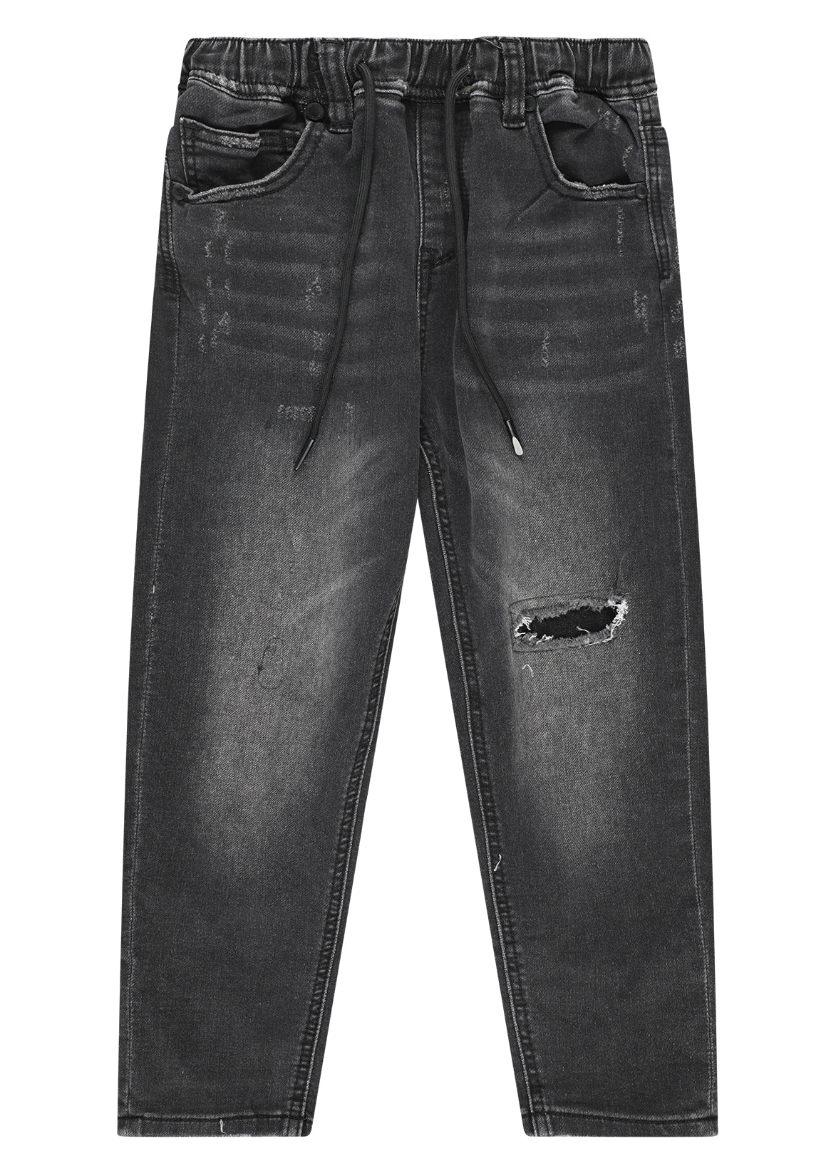 ג'ינס W JEANS עם שטיפה שחורה וקרע מודגש בברך לילדים BLACK / 2Y
