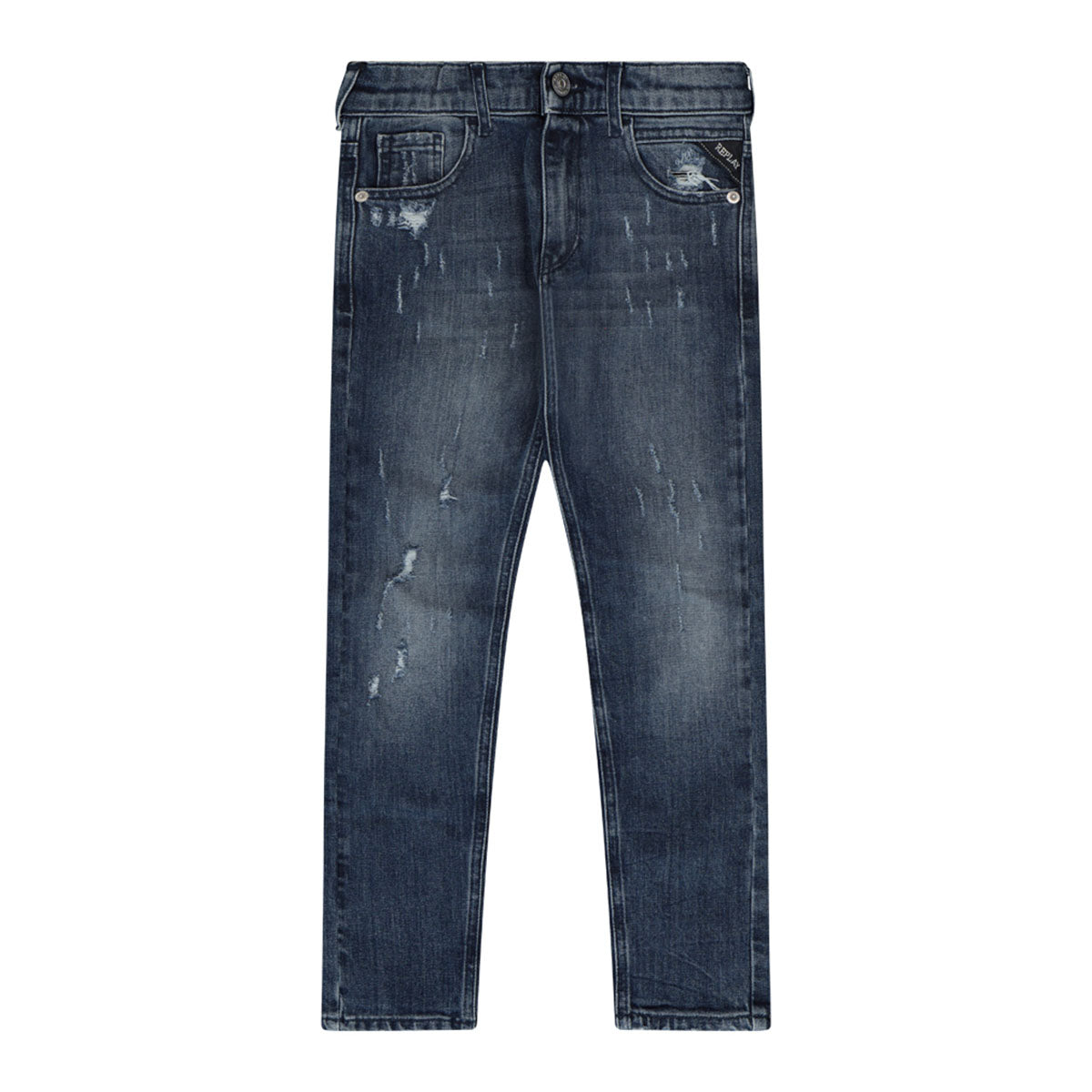 מכנסי ג'ינס קרעים REPLAY צבע כחול כהה לילדים