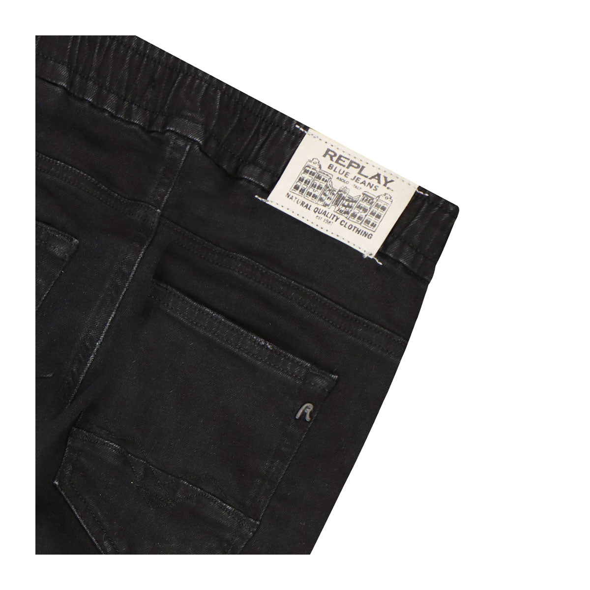 מכנסי ג'ינס REPLAY גומי במותן צבע שחור לילדים