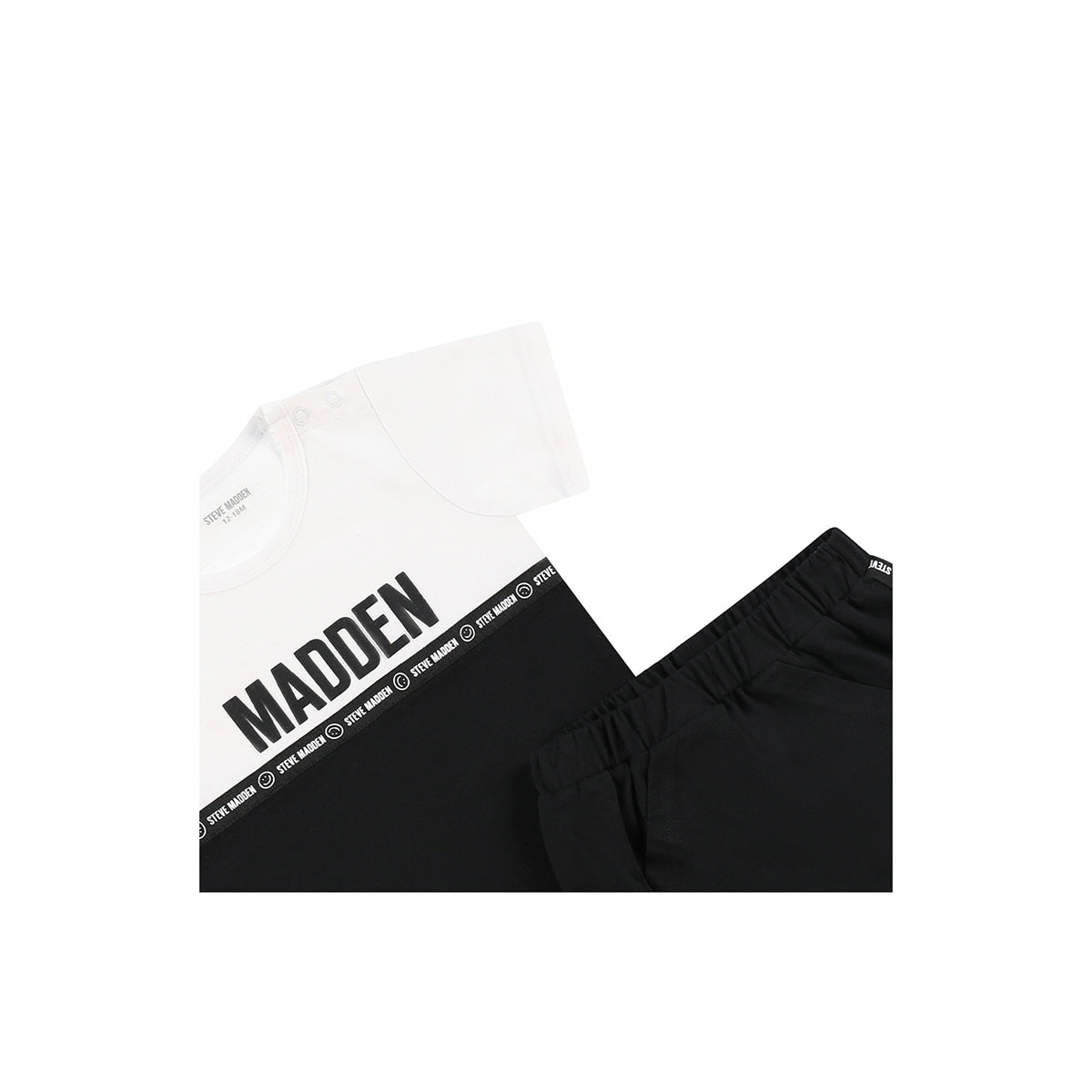 חליפת טריקו חולצה ומכנסיים ארוכים STEVE MADDEN לוגו שחור לתינוקות