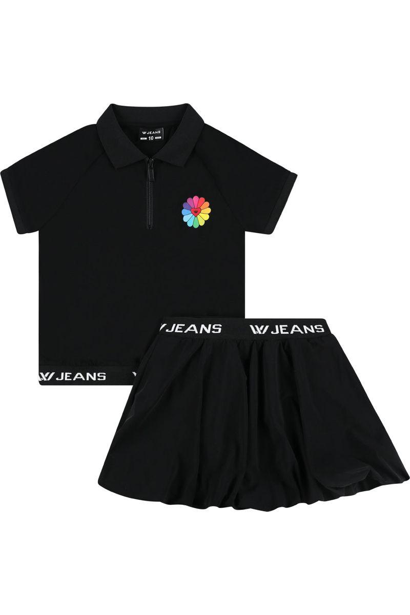 חליפת חצאית W JEANS הדפס אחורי זריקת צבע לילדות