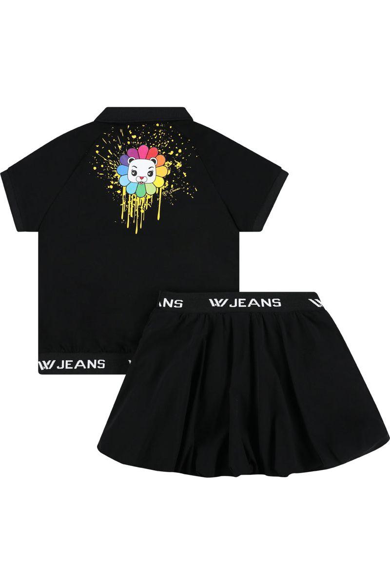 חליפת חצאית W JEANS הדפס אחורי זריקת צבע לילדות