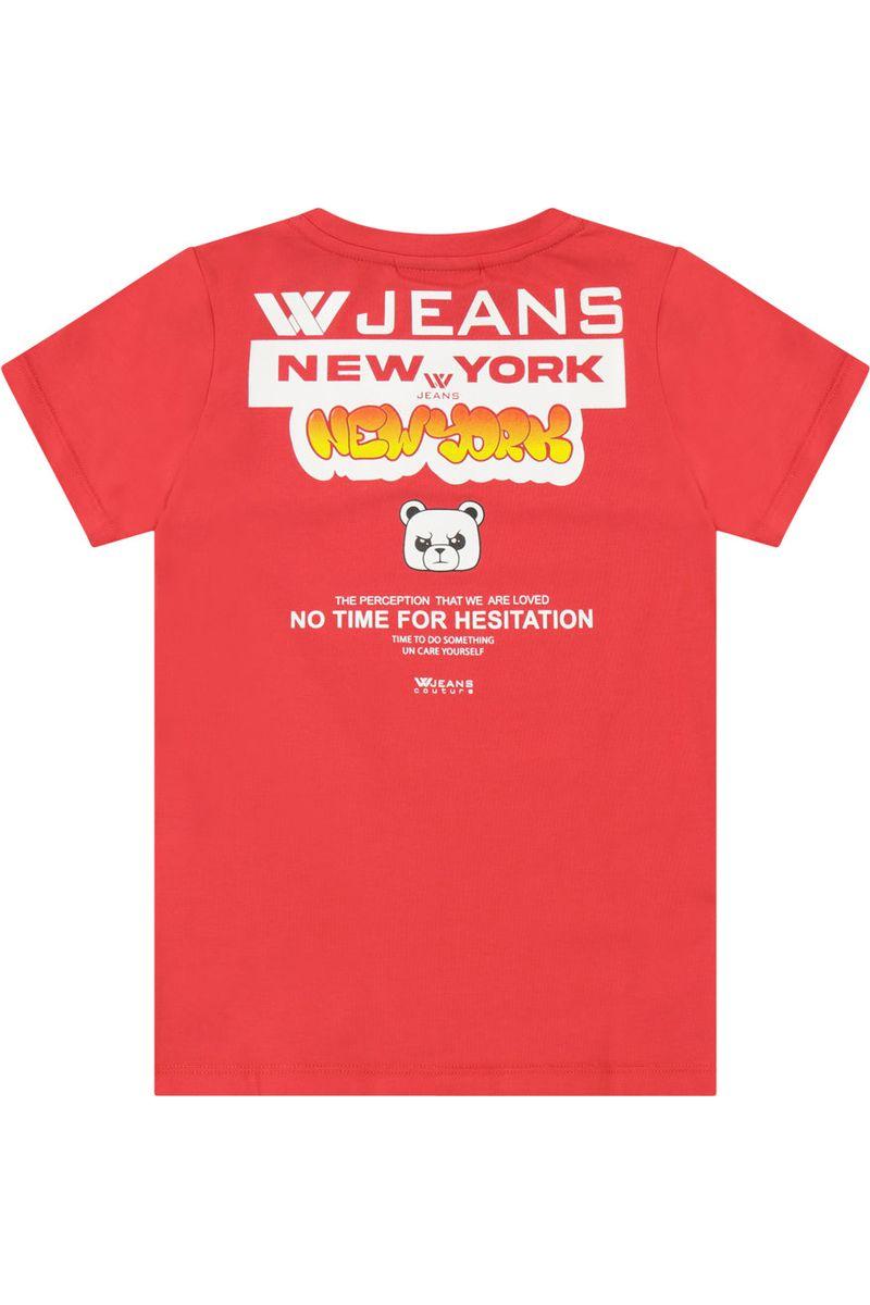 חולצת טי שרט W JEANS NEW YORK הדפס אחורי לילדים Red / 2Y
