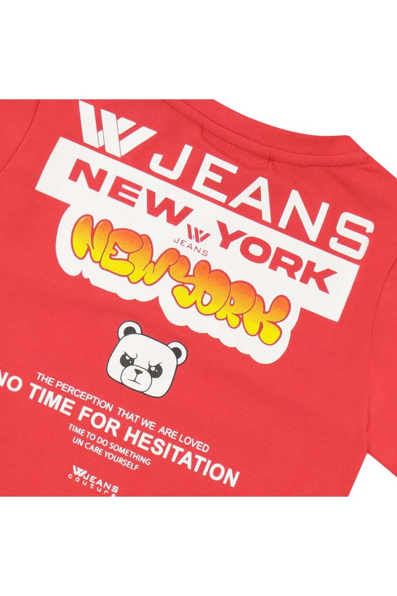 חולצת טי שרט W JEANS NEW YORK הדפס אחורי לילדים Red / 2Y