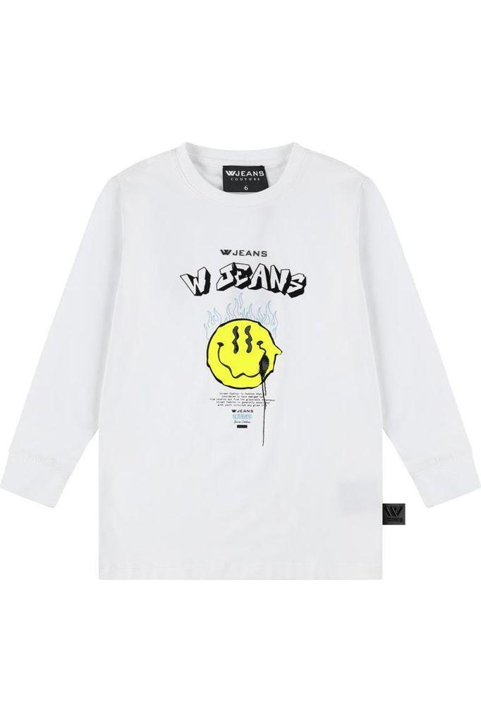 חולצת טי שרט W JEANS ארוכה סמיילי בלהבות לילדים