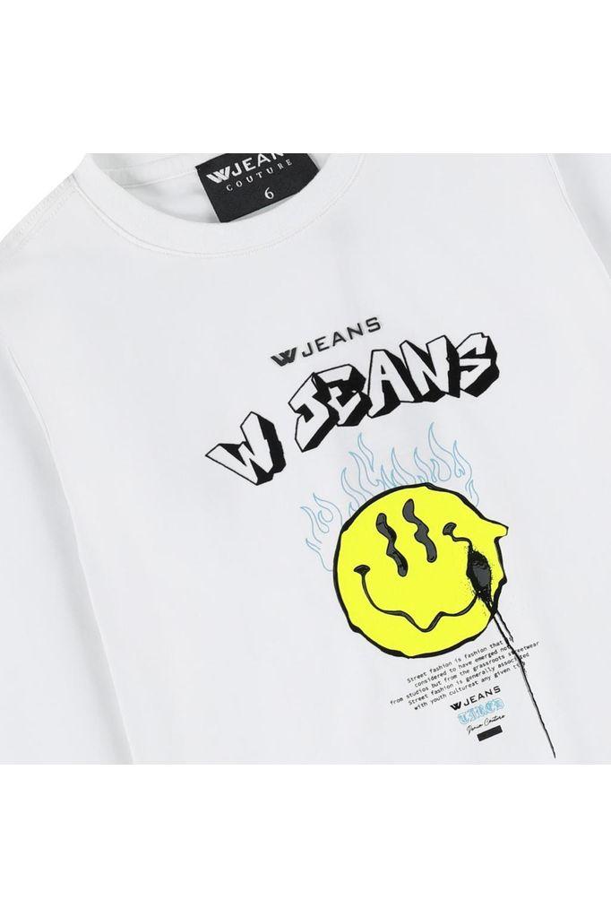 חולצת טי שרט W JEANS ארוכה סמיילי בלהבות לילדים