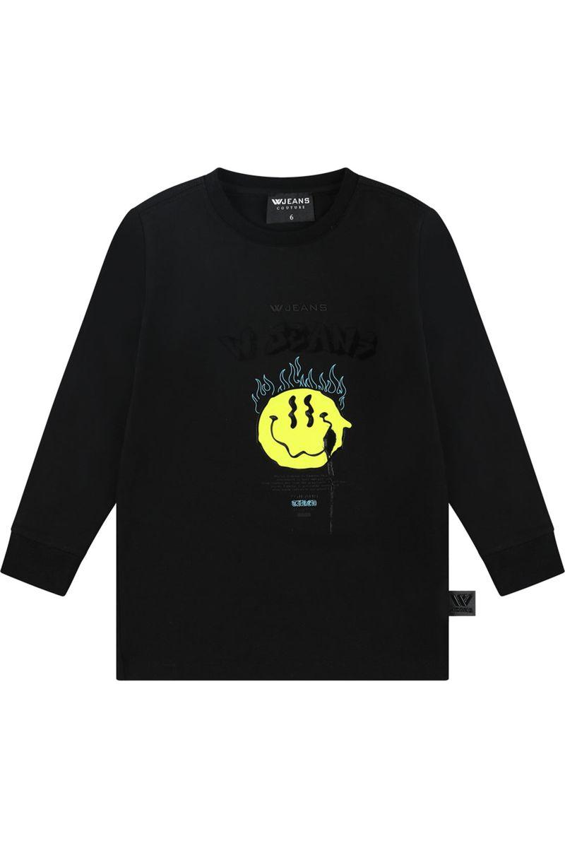 חולצת טי שרט W JEANS ארוכה סמיילי בלהבות לילדים