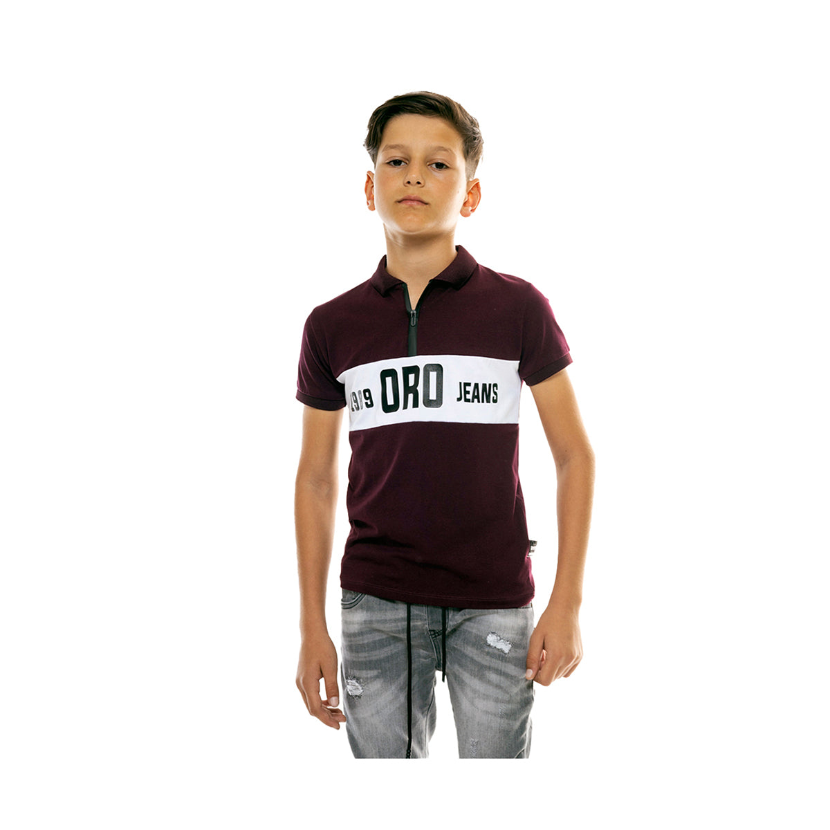 חולצת פולו שרוול קצר ORO לוגו עם פס לילדים