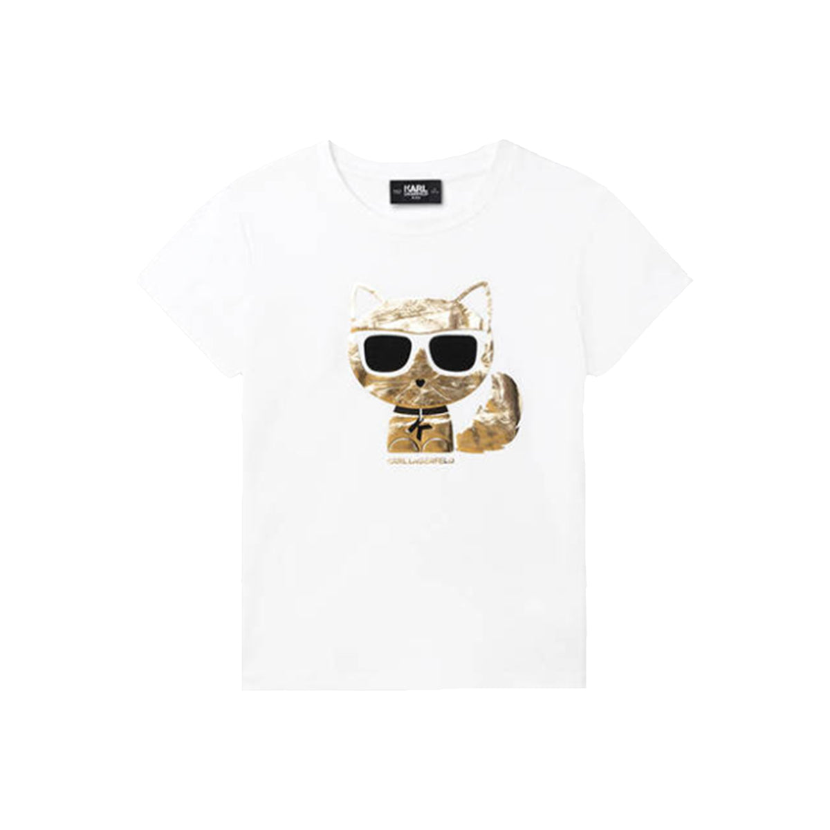 חולצת טישירט שרוול קצר KARL LAGERFELD GOLD חתול עם משקפיים לילדות