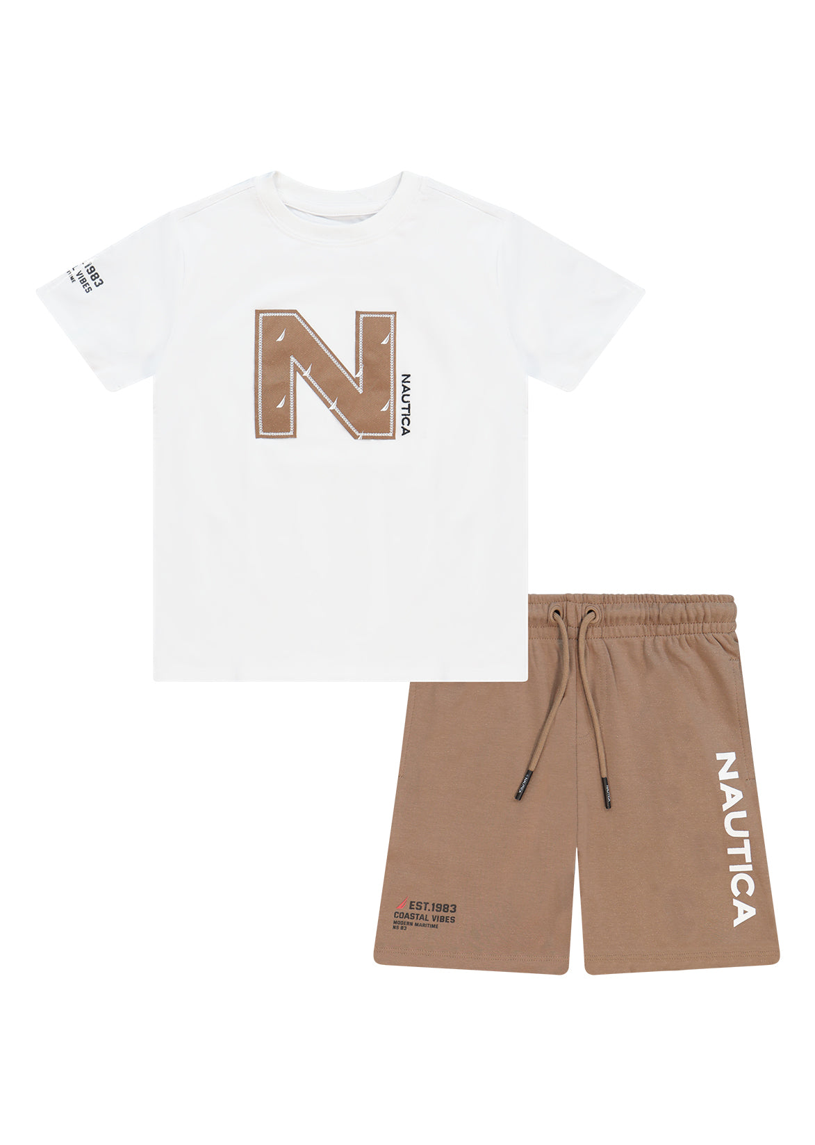 חליפת טריקו NAUTICA בלוגו N גדול לילדים BROWN / 2Y