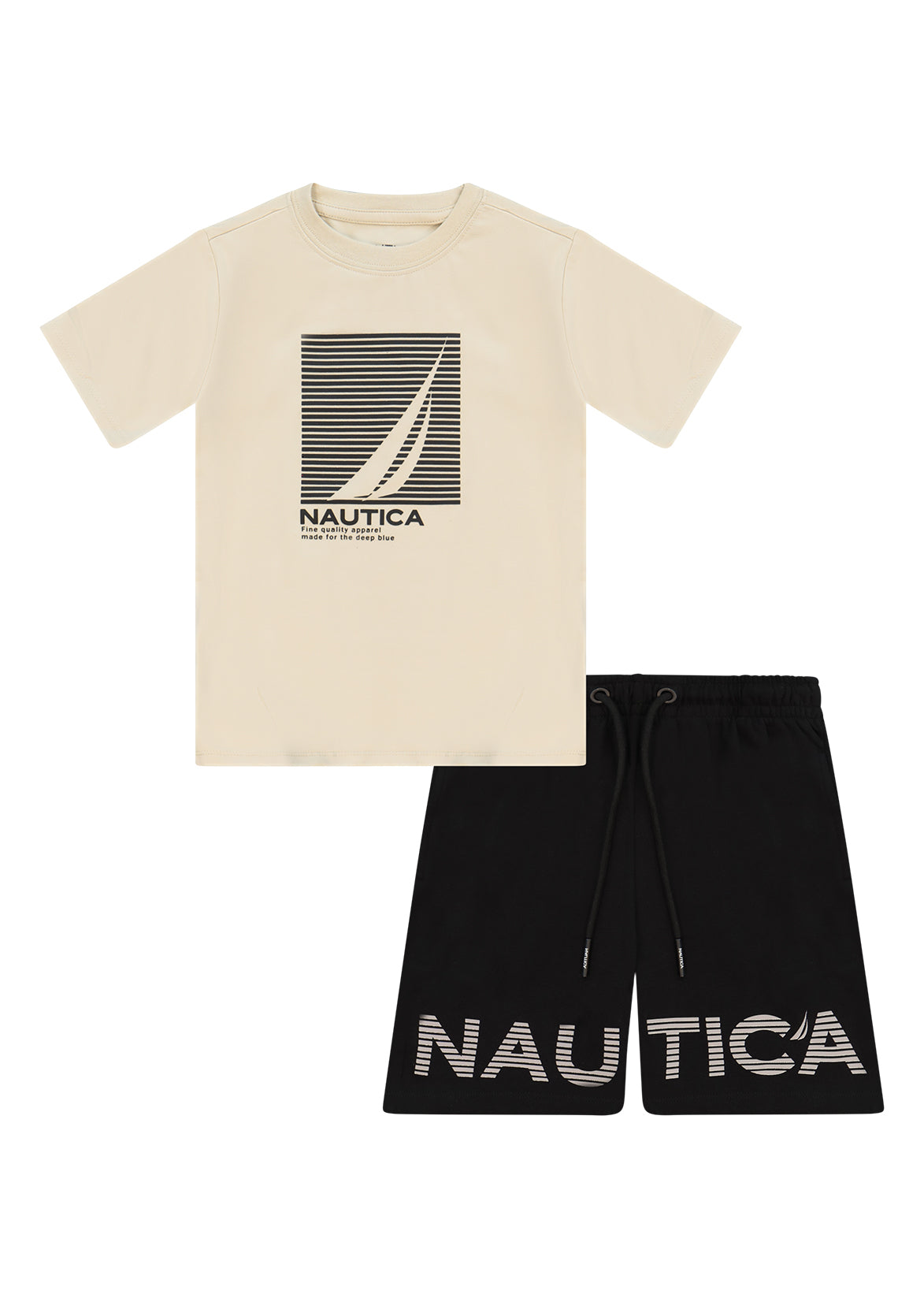 חליפת טריקו NAUTICA בדפוס פסים גרפי לילדים BEIGE / 2Y