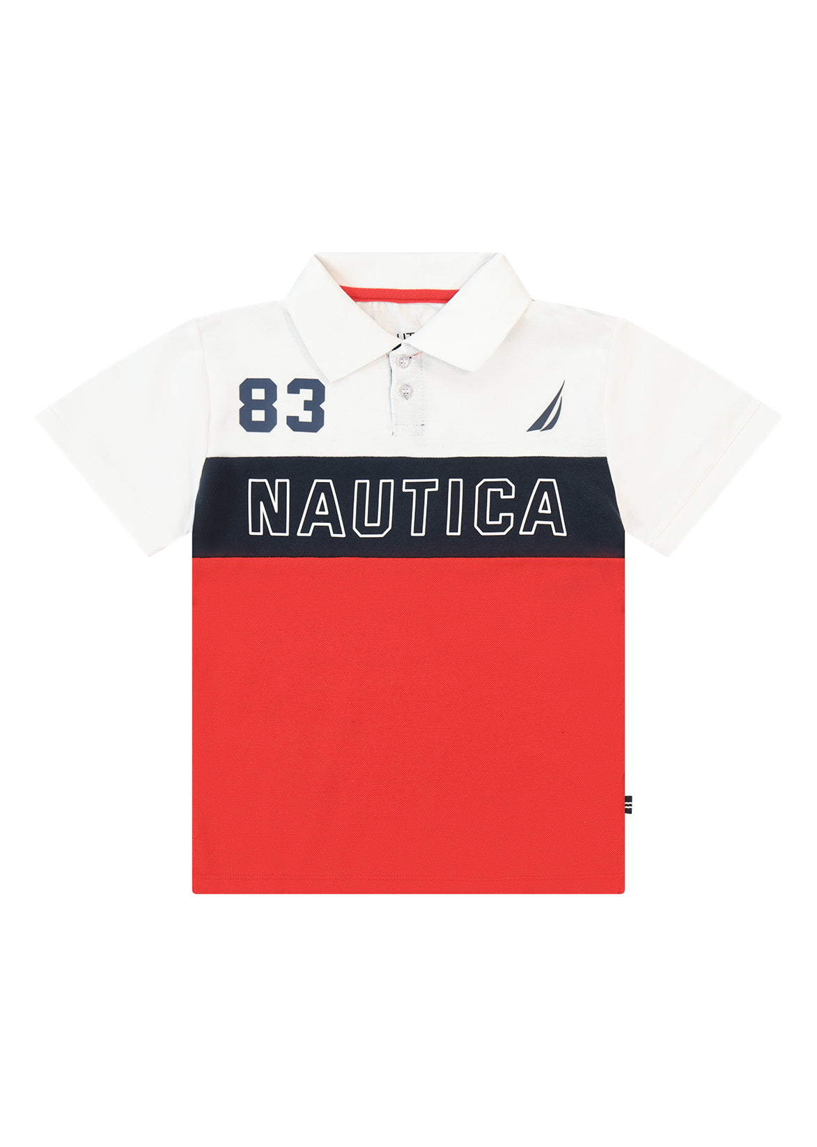 חולצת צווארון NAUTICA בבלוקי צבע ומיתוג חזה לילדים WHITE / 2Y