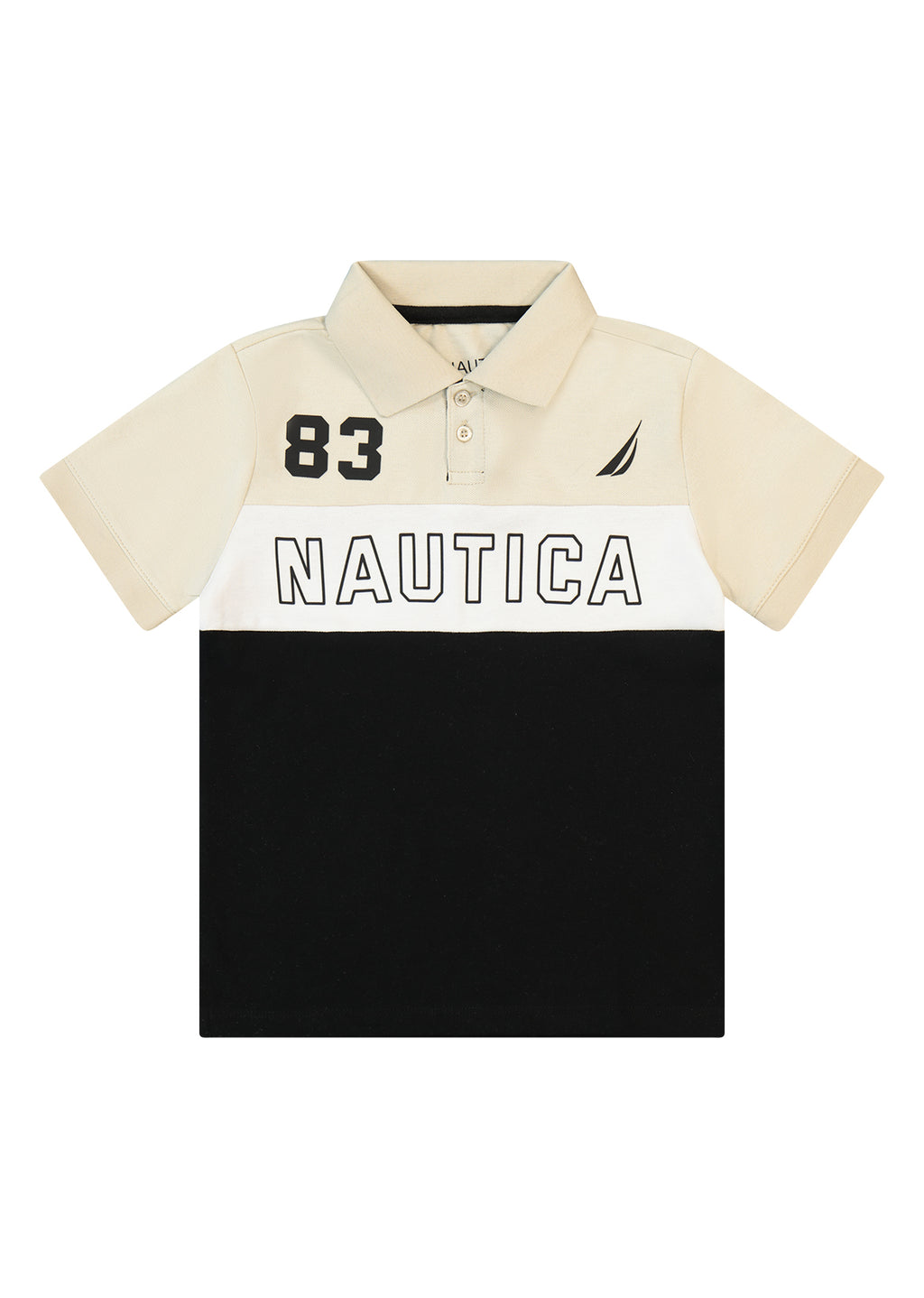 חולצת צווארון NAUTICA בבלוקי צבע ומיתוג חזה לילדים BEIGE / 2Y