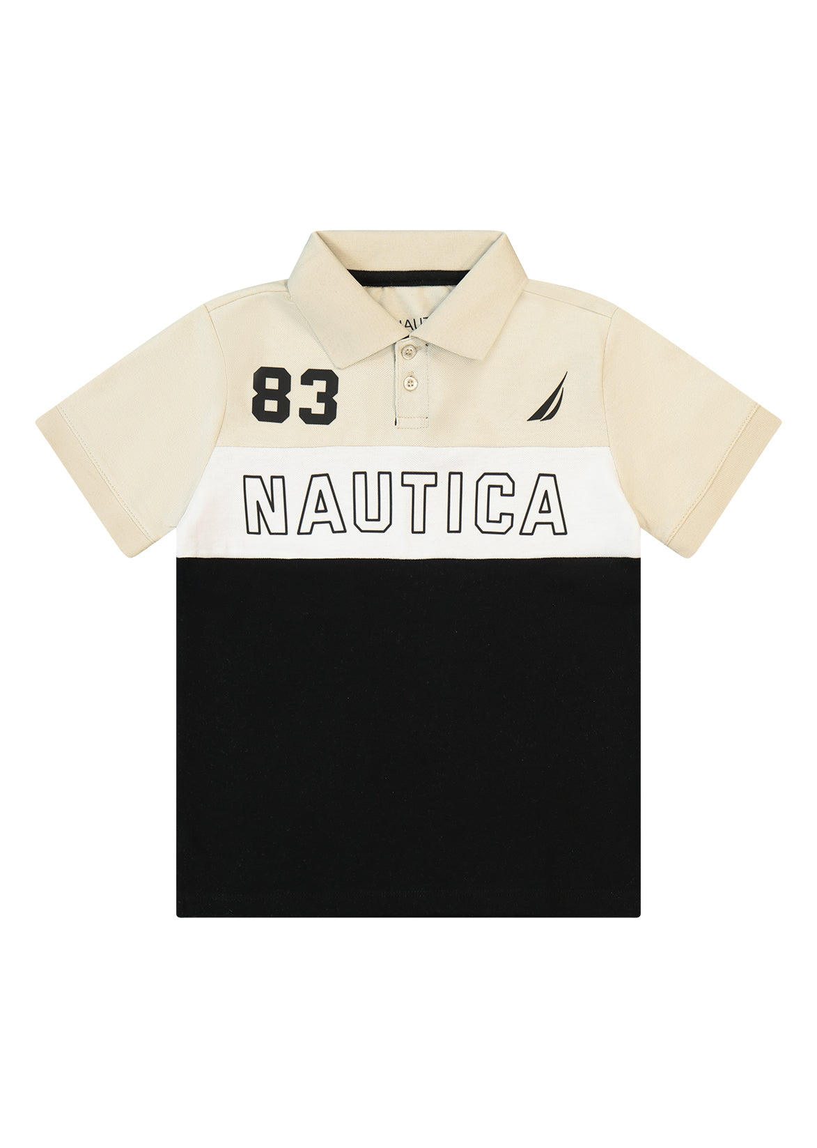 חולצת צווארון NAUTICA בבלוקי צבע ומיתוג חזה לילדים BEIGE / 2Y