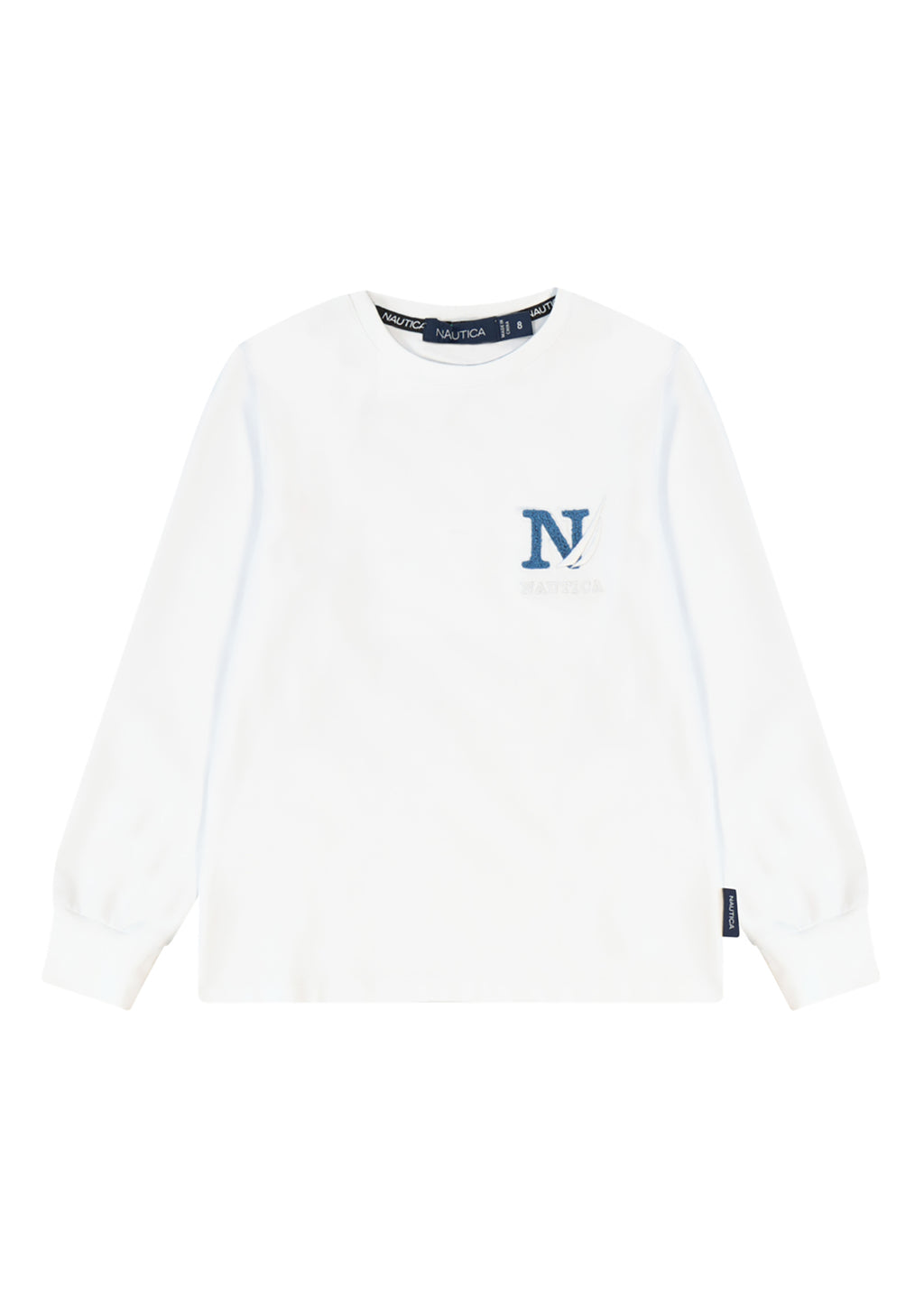 חולצת טישירט NAUTICA פאץ' N בחזה והדפס גרפי רחב גב לילדים WHITE / 2Y
