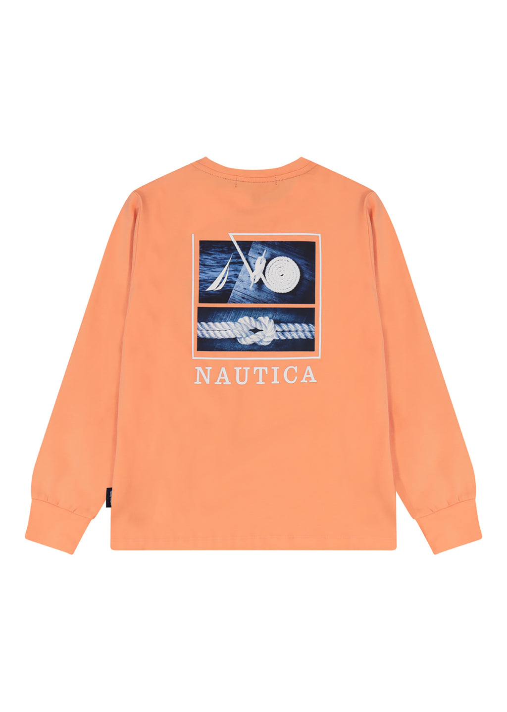 חולצת טישירט NAUTICA פאץ' N בחזה והדפס גרפי רחב גב לילדים Orange / 2Y