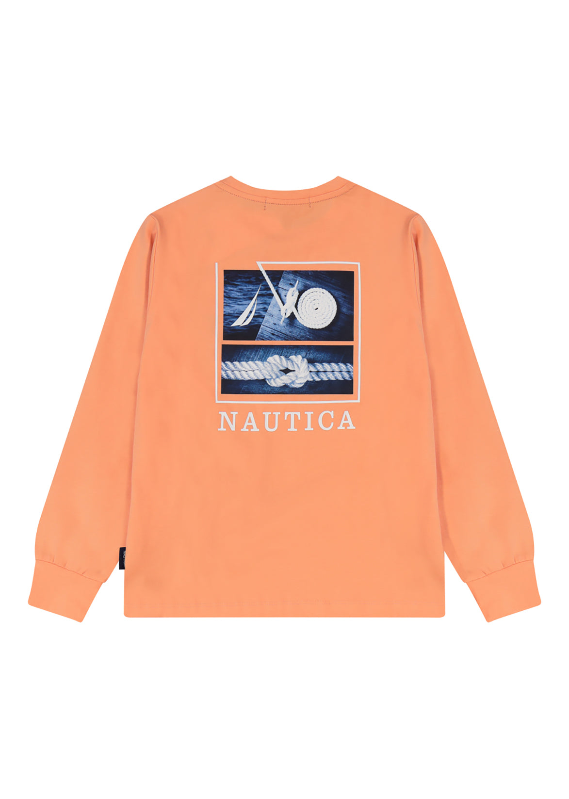 חולצת טישירט NAUTICA פאץ' N בחזה והדפס גרפי רחב גב לילדים Orange / 2Y