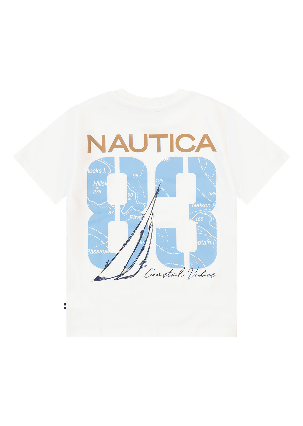 חולצת טישרט NAUTICA בדפוס מספר גדול וסטייל ימי לילדים WHITE / 2Y