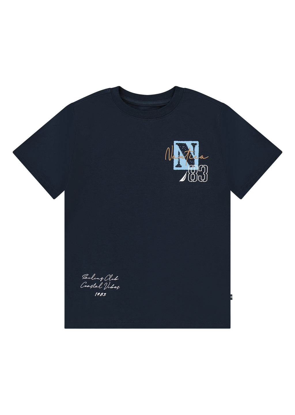 חולצת טישרט NAUTICA בדפוס מספר גדול וסטייל ימי לילדים BLUE / 2Y